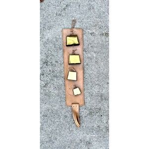 Christmas Western Cottage Leather Bells Fringe Decor Strap Tan Loop